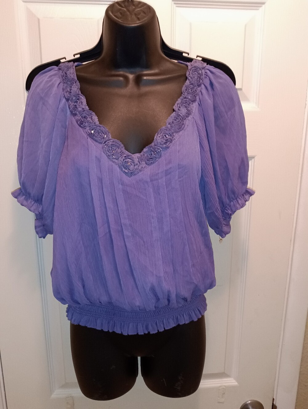 XOXO Purple Floral-Trim V-Neck Blouse With Camisole